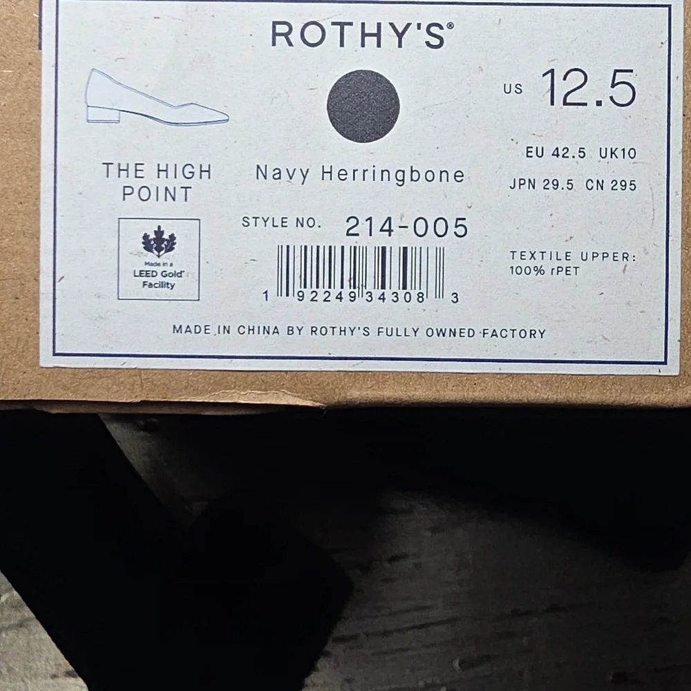 NIB‎ Rothy’s The High Point Navy Herringbone Low block Heels 12.5